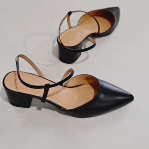 COMFORT Est 1946 Black Pointed-Toe Low Block Heel Slingback Pumps Size 10